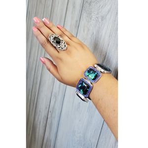Mosaic Black Onyx and Opal Sterling Bracelet